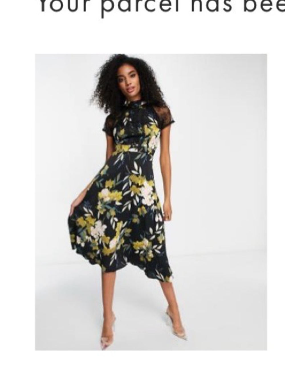 ASOS Floral Midi Dress with Sheer Cap Sleeves